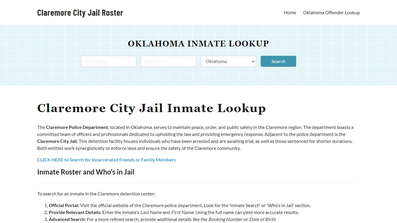 Claremore Police Department & City Jail, OK Inmate Roster, Arrests ...