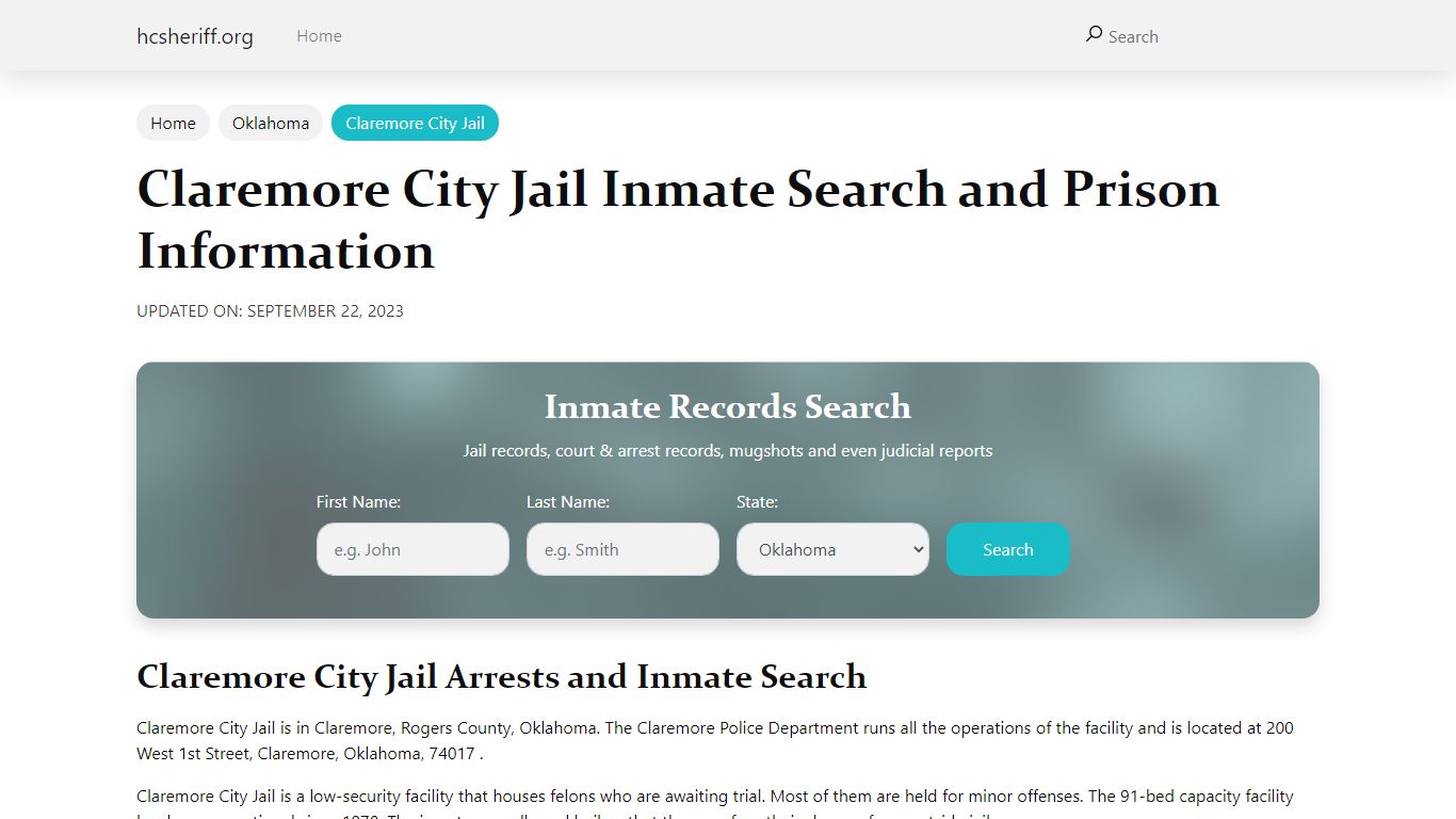 Claremore City Jail Inmate Search, Visitation, Phone no. & Mailing ...